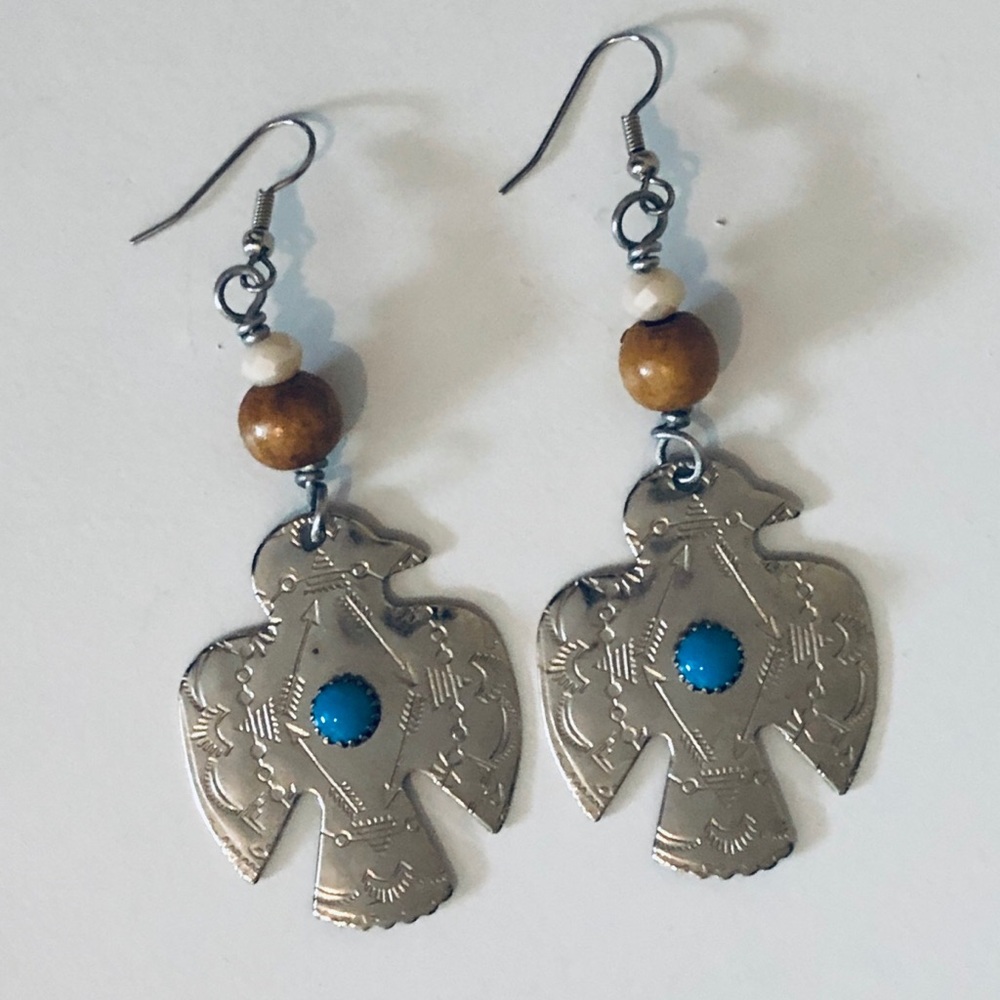 Silver Bird Boho Bead Earrings